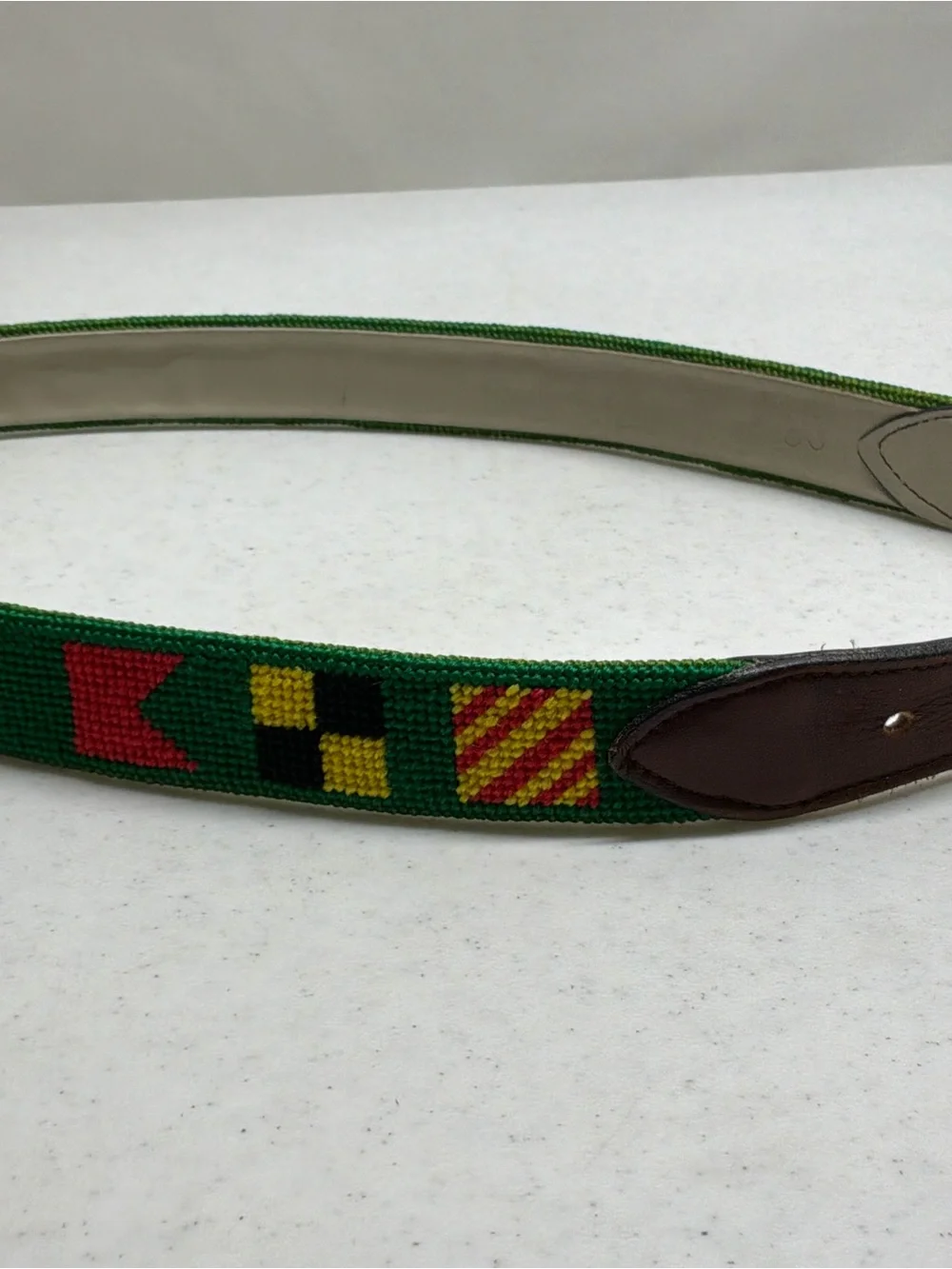 Needlepoint and Leather Nautical Flags Belt Size 30